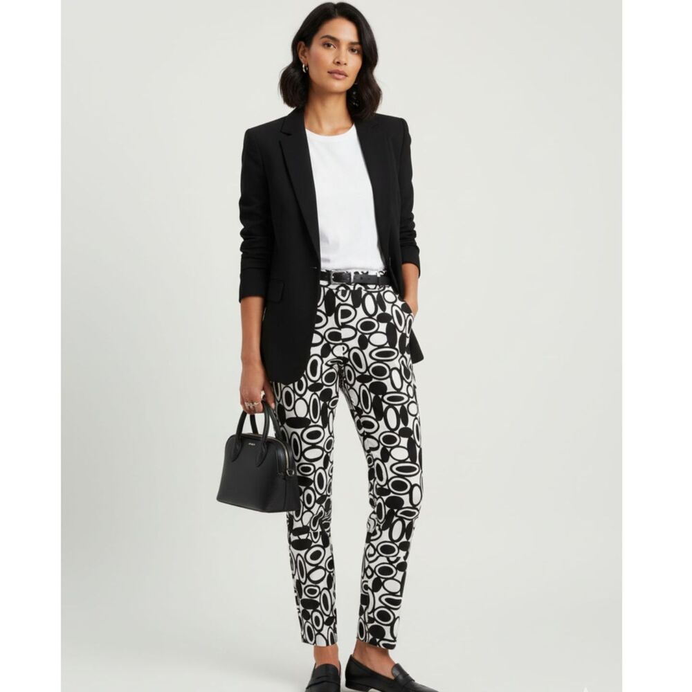 Talbots Petite Stretch B&W Oval Geometric Prints Flat Fronts Pants NWT 10P